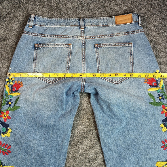 Zara Basic Denim Jeans Women 6 Blue Light Wash Floral Embroidered Boho Cottage - Picture 9 of 13